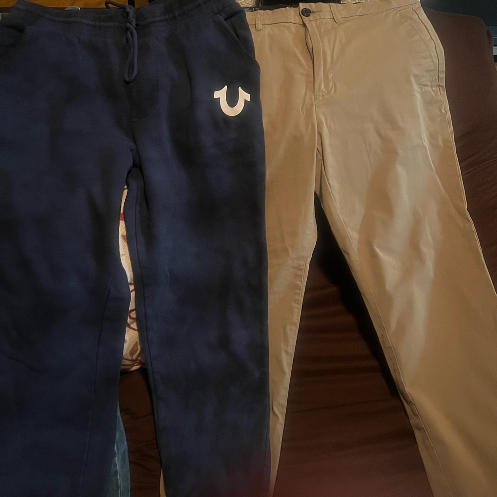 2 Hollister Blue denim 1 true religion jogger 1 khaki slacks breathable